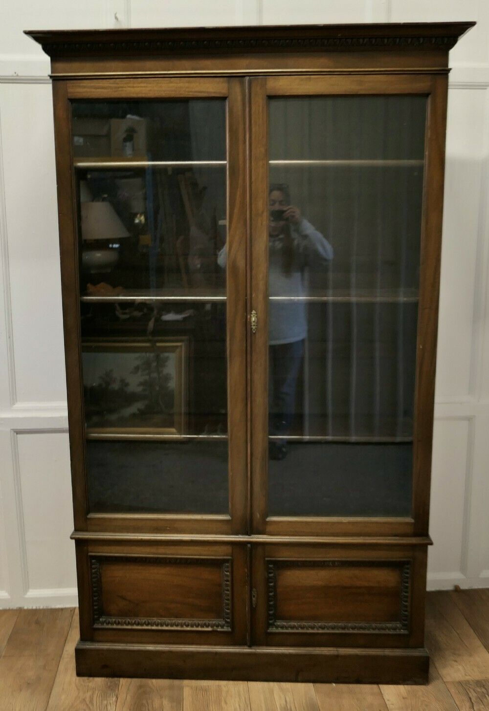 19th Century Tall Glazed Bookcase, With Cupboard Under