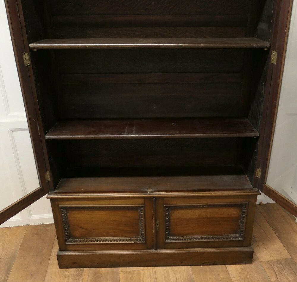 19th Century Tall Glazed Bookcase, With Cupboard Under photo vintage
