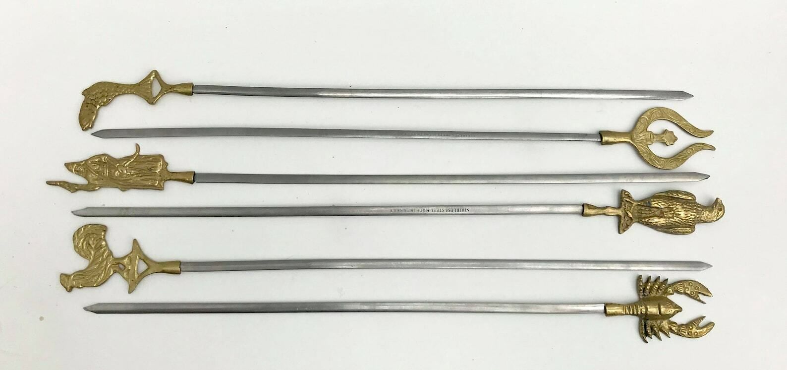 Barbecue Skewers Set Large 6 Barbecue Pikes, Kebab Brass And Steel, 60s, Barbecue Lover Gift Grill Accessories Gift For Man Marshmallow photo furniture