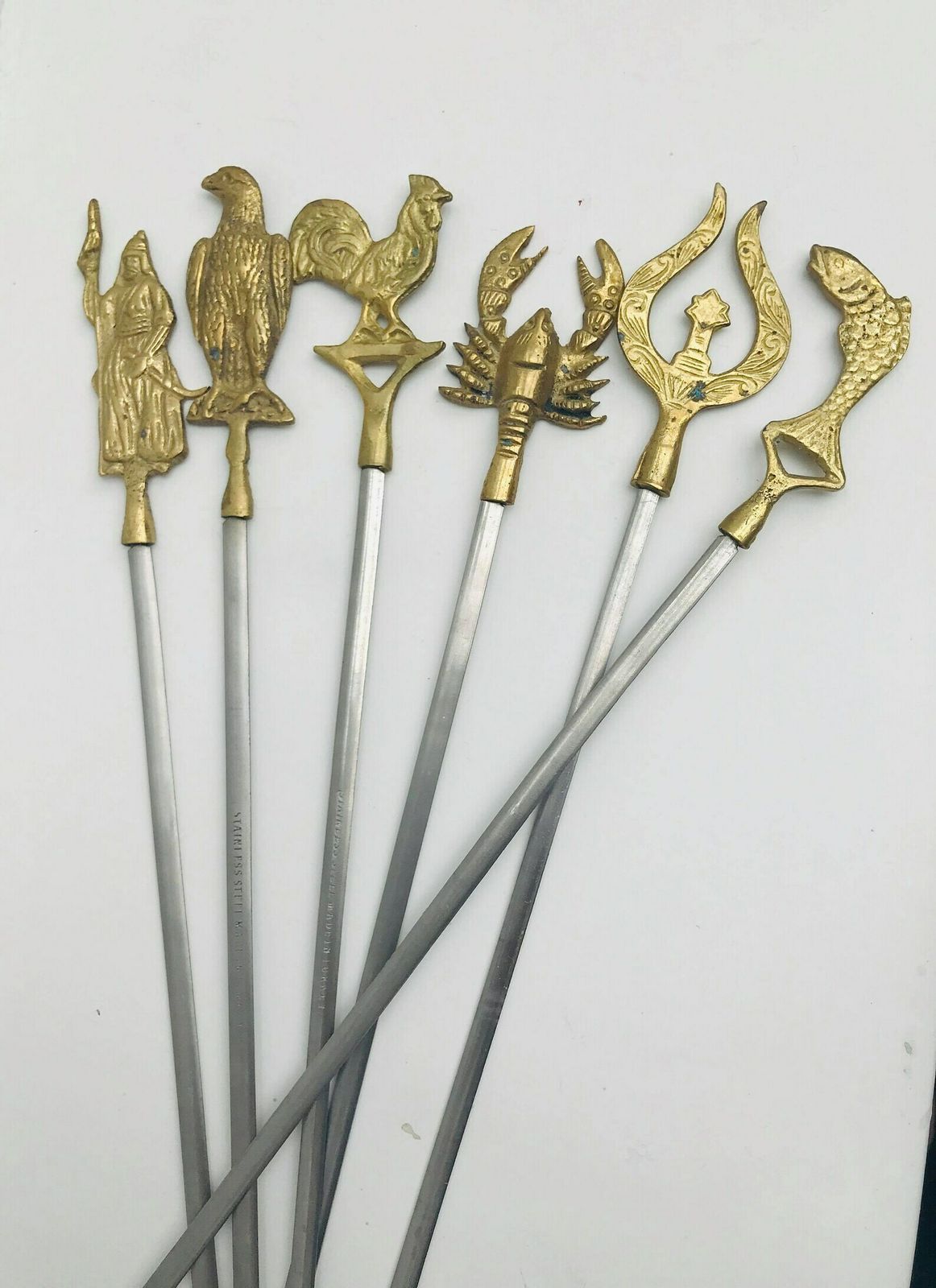 Barbecue Skewers Set Large 6 Barbecue Pikes, Kebab Brass And Steel, 60s, Barbecue Lover Gift Grill Accessories Gift For Man Marshmallow photo buy