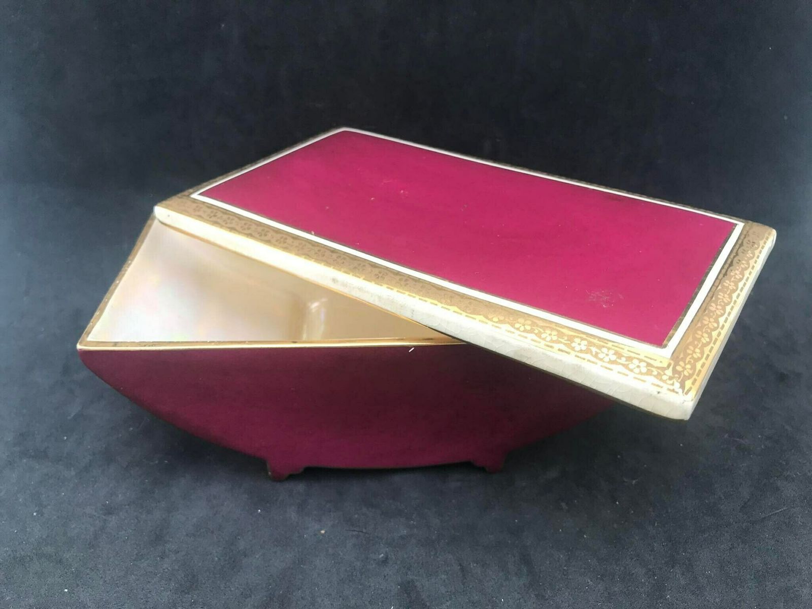 Ceramic Box Antique Candy Box Jewelry Box Burgundy Ceramic With Golden Rim Decor Crown Devon Fieldings Staffordshire England Vanity Decor photo furniture