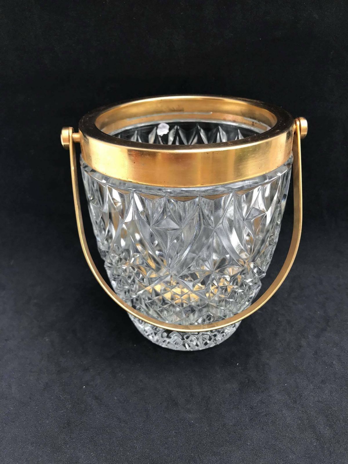 Ice Bucket Heavy Cut Crystal French With Golden Metal Handles Mid Century Barware Mixology Tools Bar Cart Hollywood Regency Man Cave Gift photo Home Decor