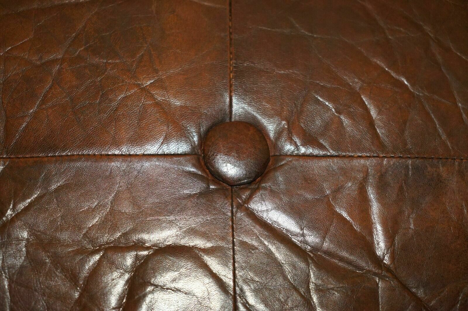 photo vinterior Antique Circa 1850 Hand Carved Brown Leather Olive Press Coverted To Footstool