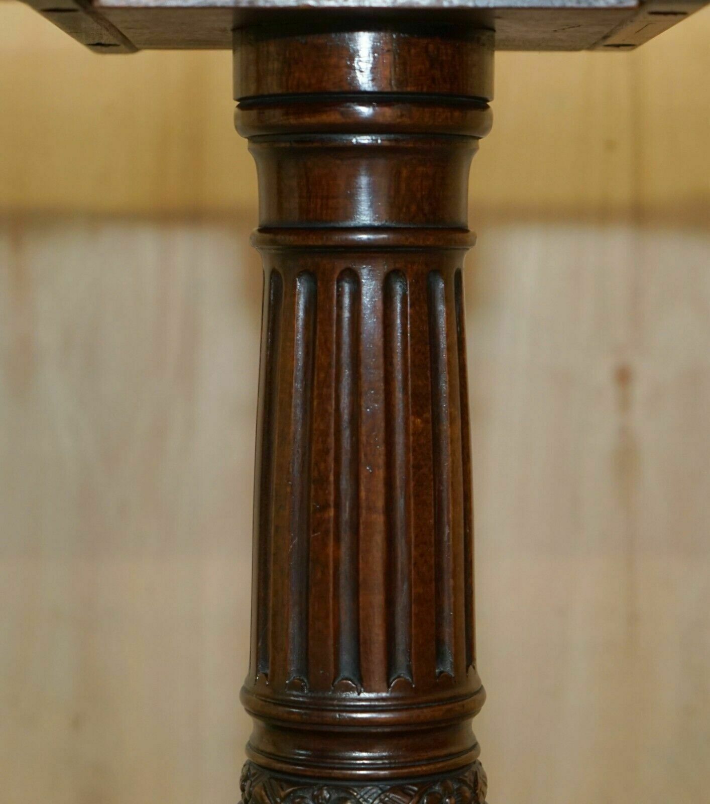 Large Ornately Carved Antique Mahognay & Green Leather Tilt Top Centre Table photo vinterior