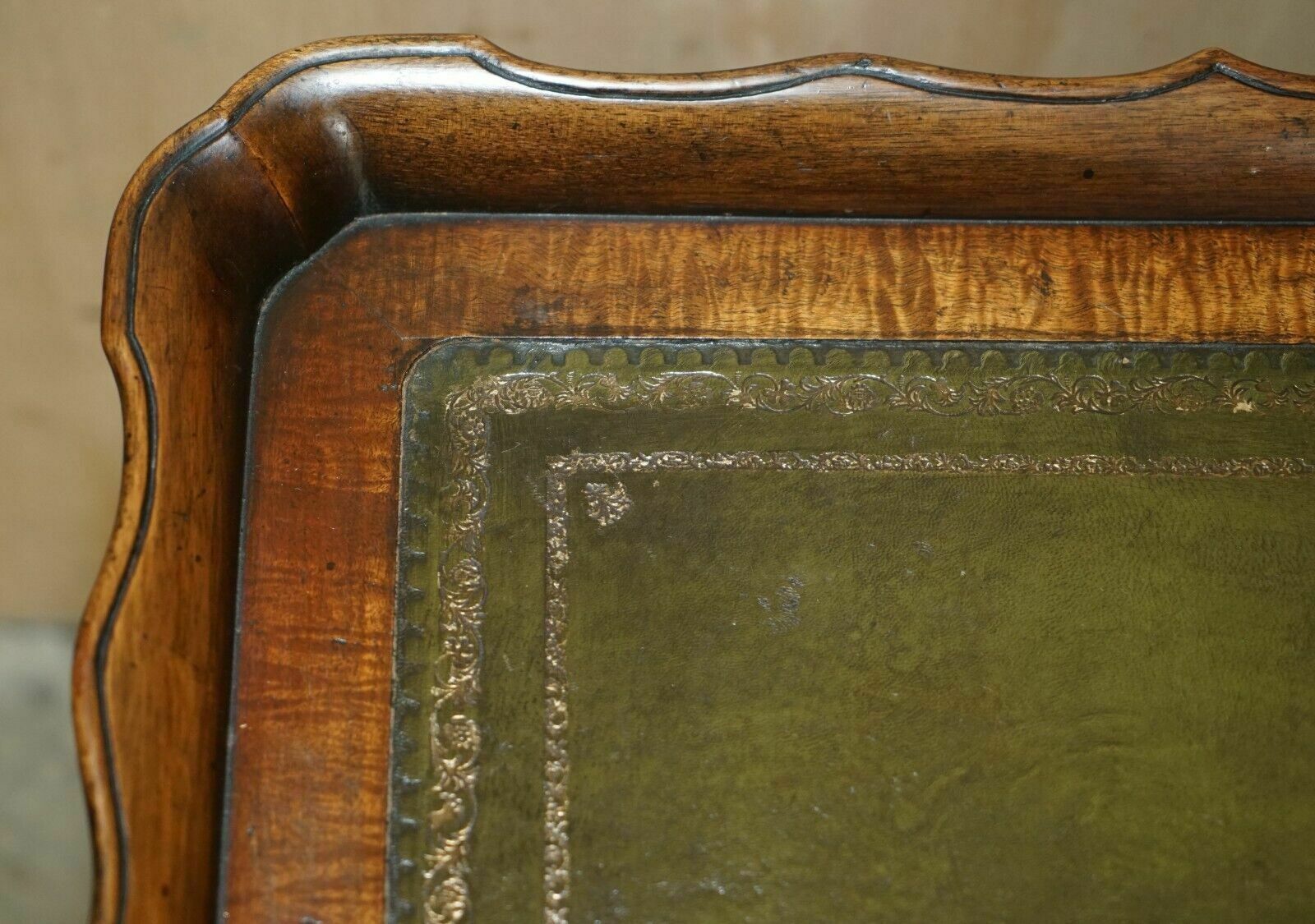 3750.0 Large Ornately Carved Antique Mahognay & Green Leather Tilt Top Centre Table photo