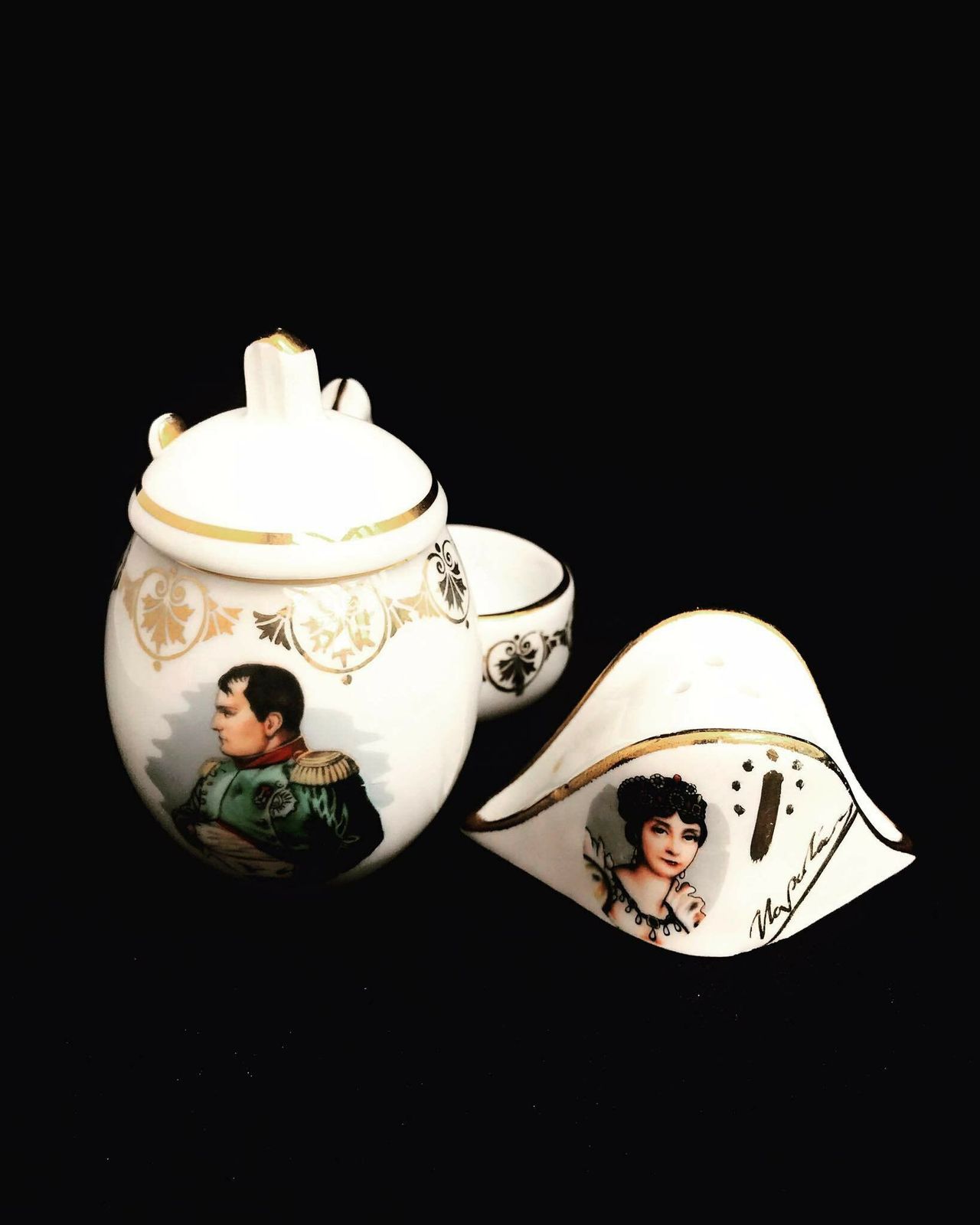 Salt Cellars French Vintage Limoges Napoleon Bonaparte Josephine 60s Golden Porcelain Salt Pots Salt/Pepper Servers Cellars