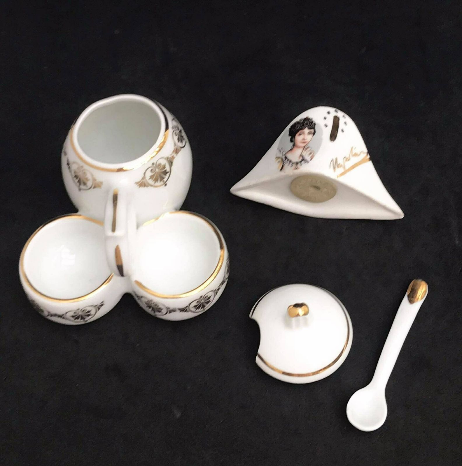 Salt Cellars French Vintage Limoges Napoleon Bonaparte Josephine 60s Golden Porcelain Salt Pots Salt/Pepper Servers Cellars photo Home Decor