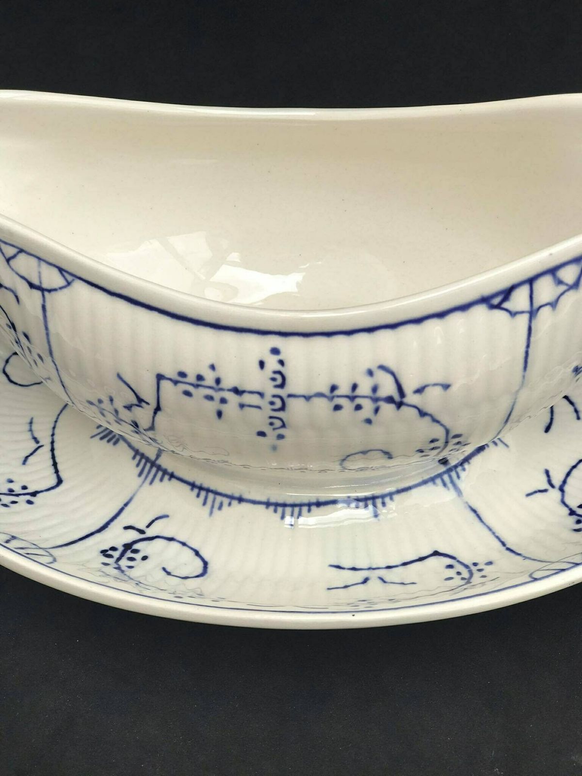 Boch Freres La Louviere Copenhagen Pattern, Gravy Boat With Saucer Dresden Blue White Porcelain 1920s, Antique Pottery Belgian Pottery photo vintage