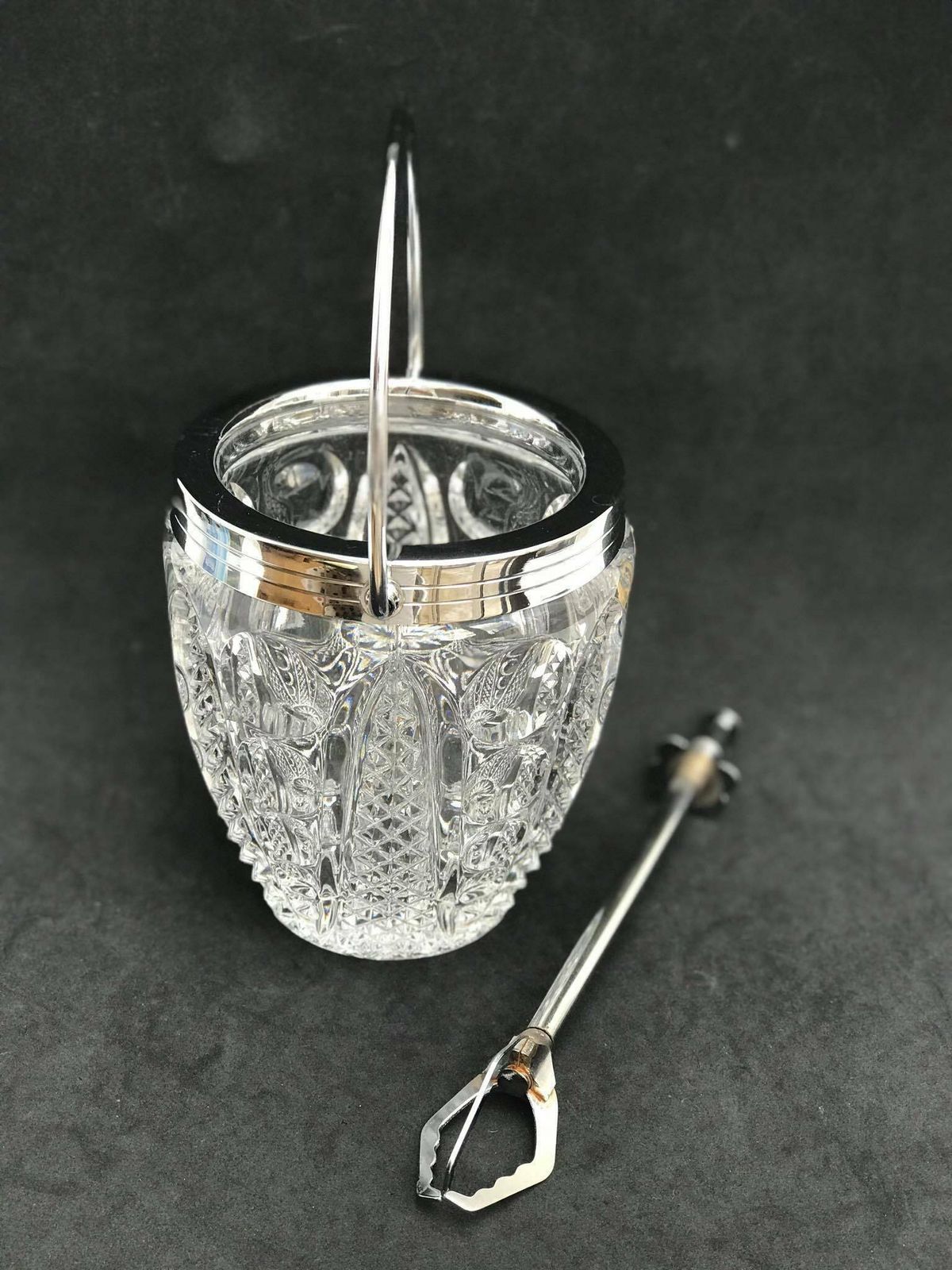 Crystal Ice Bucket, 50s Carved With Metal Vintage Accessoires Bar, Bar Cart Decor, Christmas Gift photo furniture