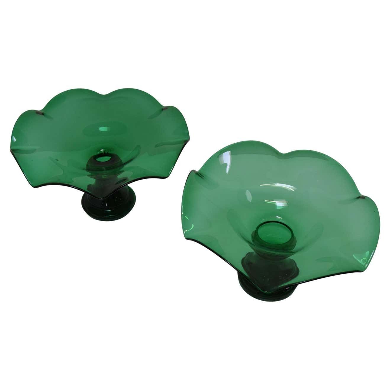 Pair Of Art Glass Bowls, By Glasswork Novy Bor, 1930's.