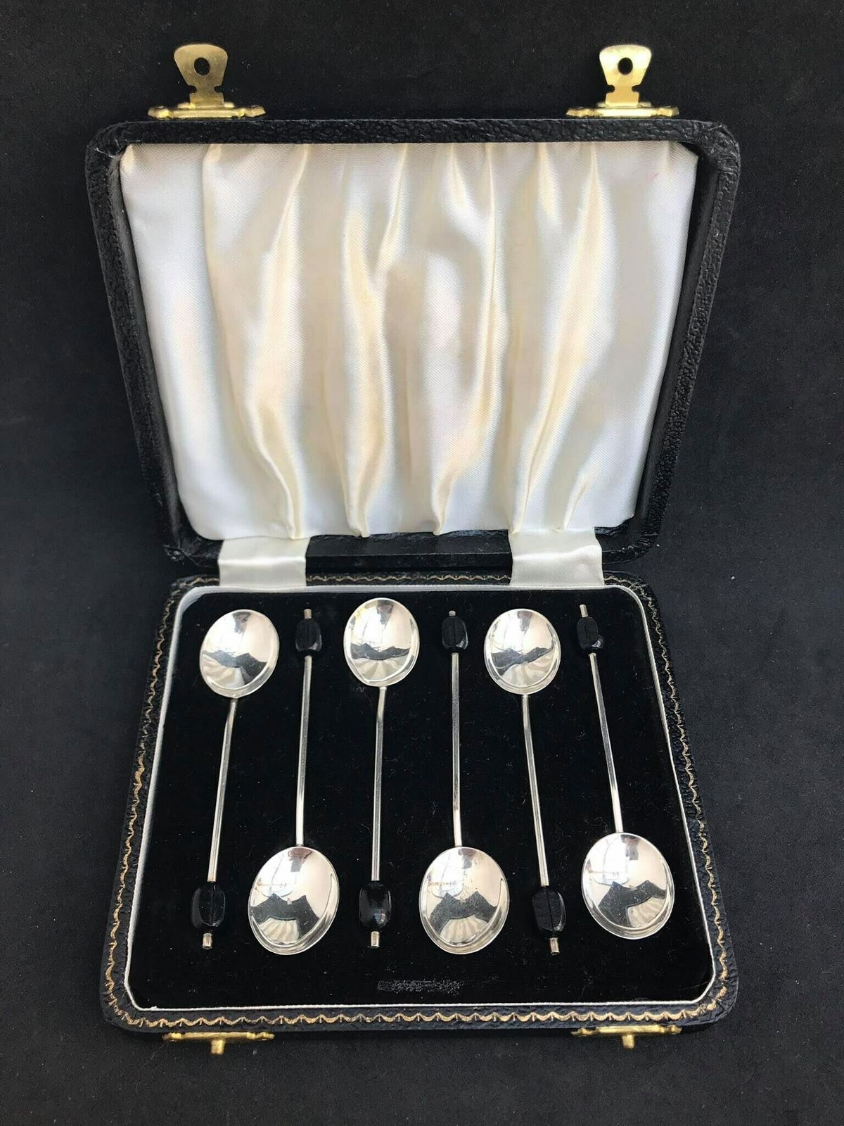 Coffee Spoons Set 6 Sterling Silver Arthur Price & Co Moka Expresso Vintage Set Of Six Coffee Bean Cased Solid Silver Flatware Cutlery photo buy