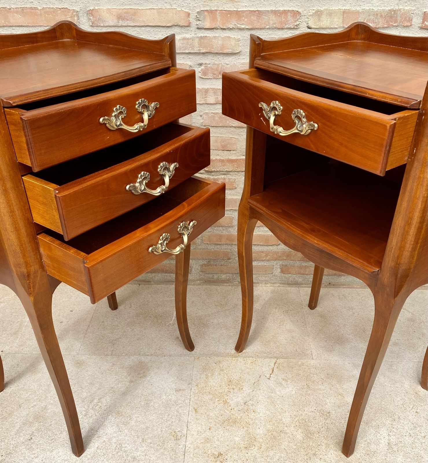 photo vinterior French Cherry You And Me Nightstands With Drawers And Open Shelf, 1960s, Set Of 2