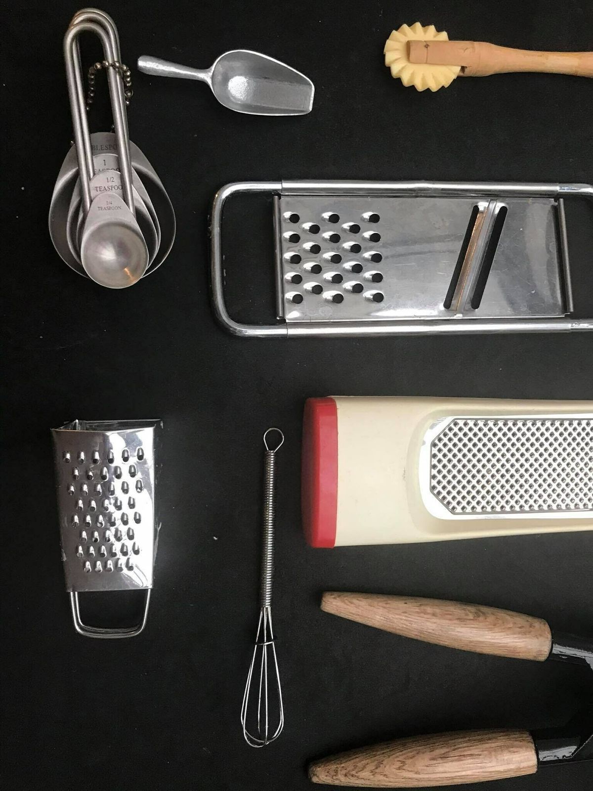 Vintage Kitchen Tools Gadgets Collection Cooking Decor Baking Molds Nutcracker Grater Pastry Cutter Food Photography Props Farmhouse Rustic photo furniture