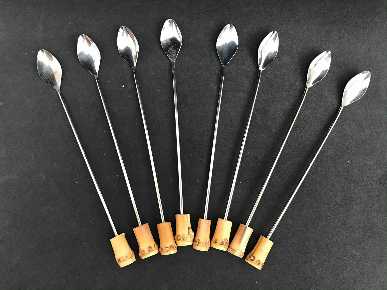 Bamboo Cocktail Spoons Handle Vintage France Set 8 Bar Accessories Boho Bar Tiki Bar Long Spoons Coffee Cold Tea Bar Tools Bohemian Gift photo buy