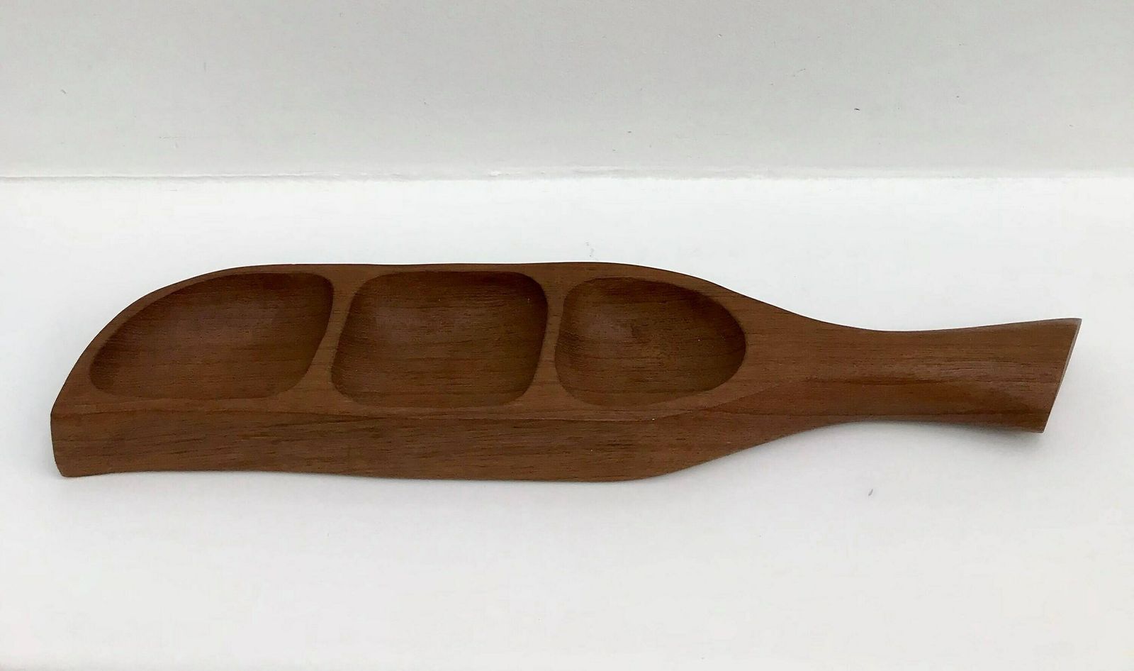Teak Serving Tray Danish Mid Century Modern Bowl Teak Snack Dish Leaf Appetizers Tray photo vinterior