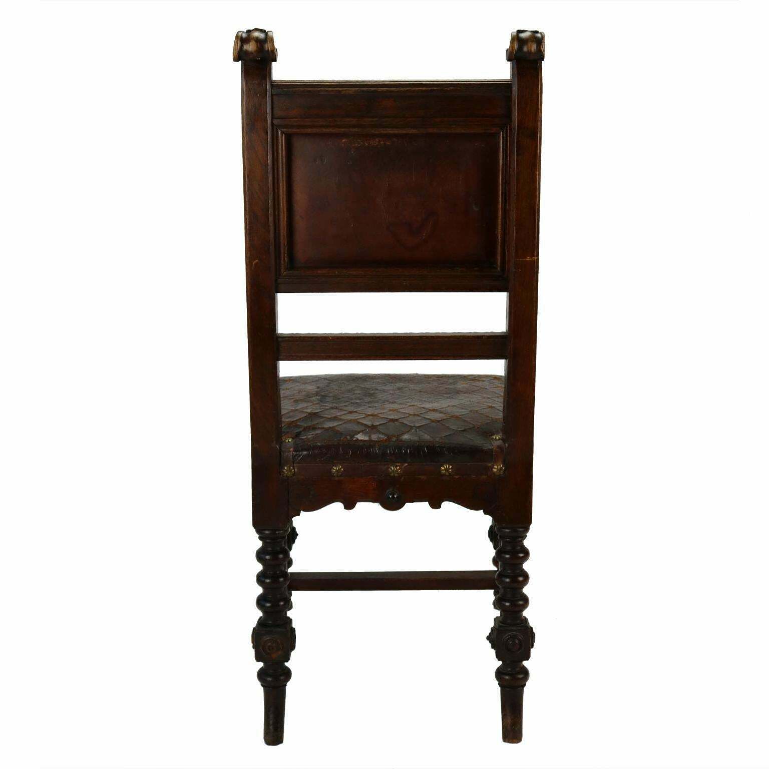 Reanaissance Revival Hand Carved Chair With Embossed Leather 19th Century photo furniture