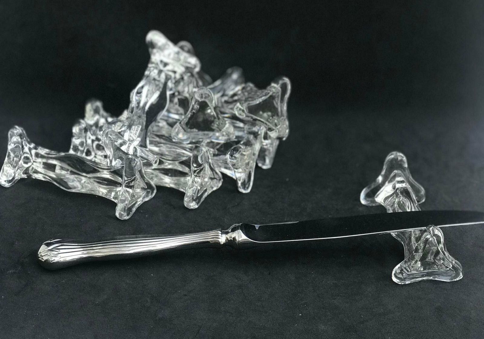 Knife Rest Set Press Glass Cutlery Rest Vintage Set Of 10 Mid Century Knife Rest Retro Table Triangle Holders Christmas Table Wedding Gift photo for sale