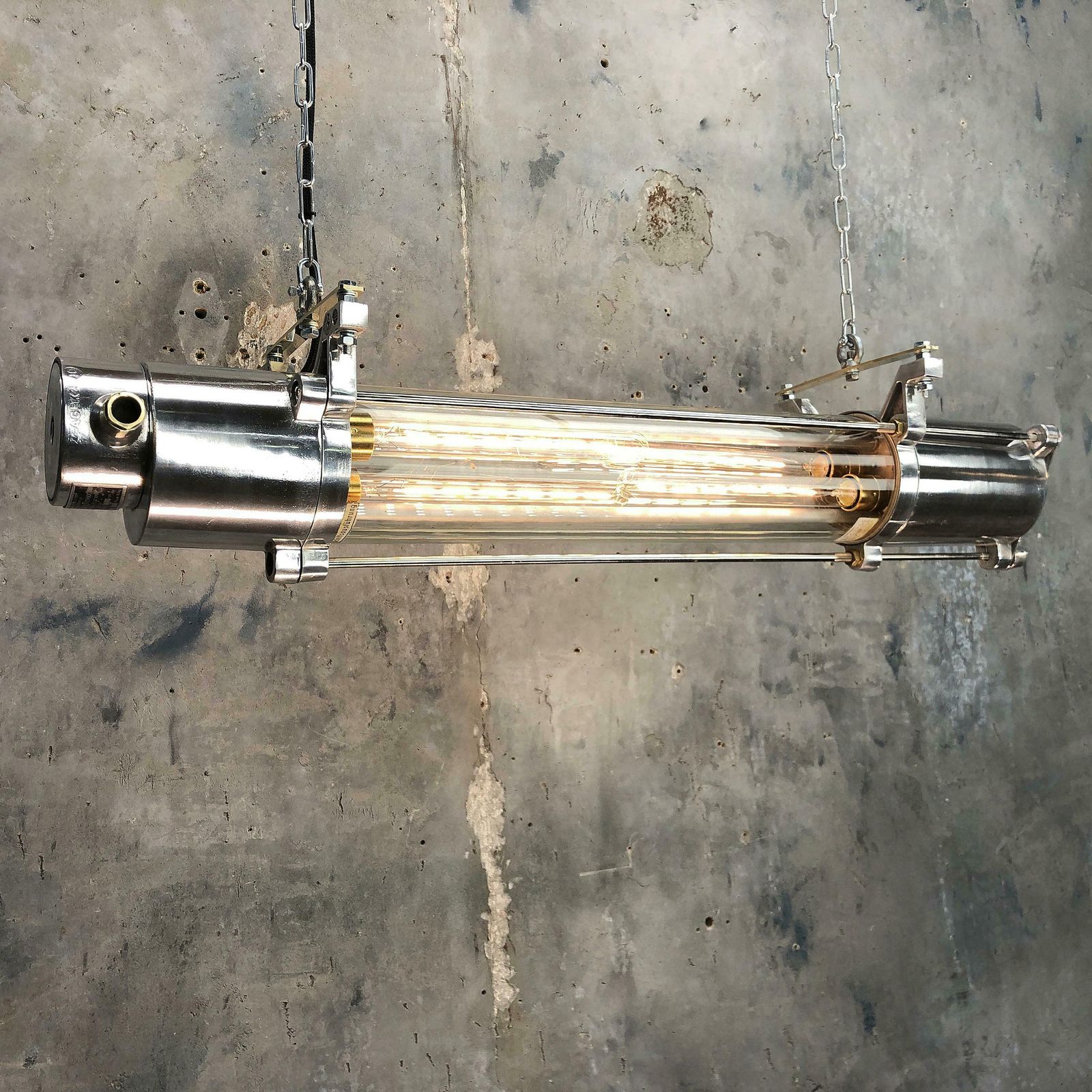 1970s German Industrial Cast Aluminium Glass Edison Flameproof Striplight