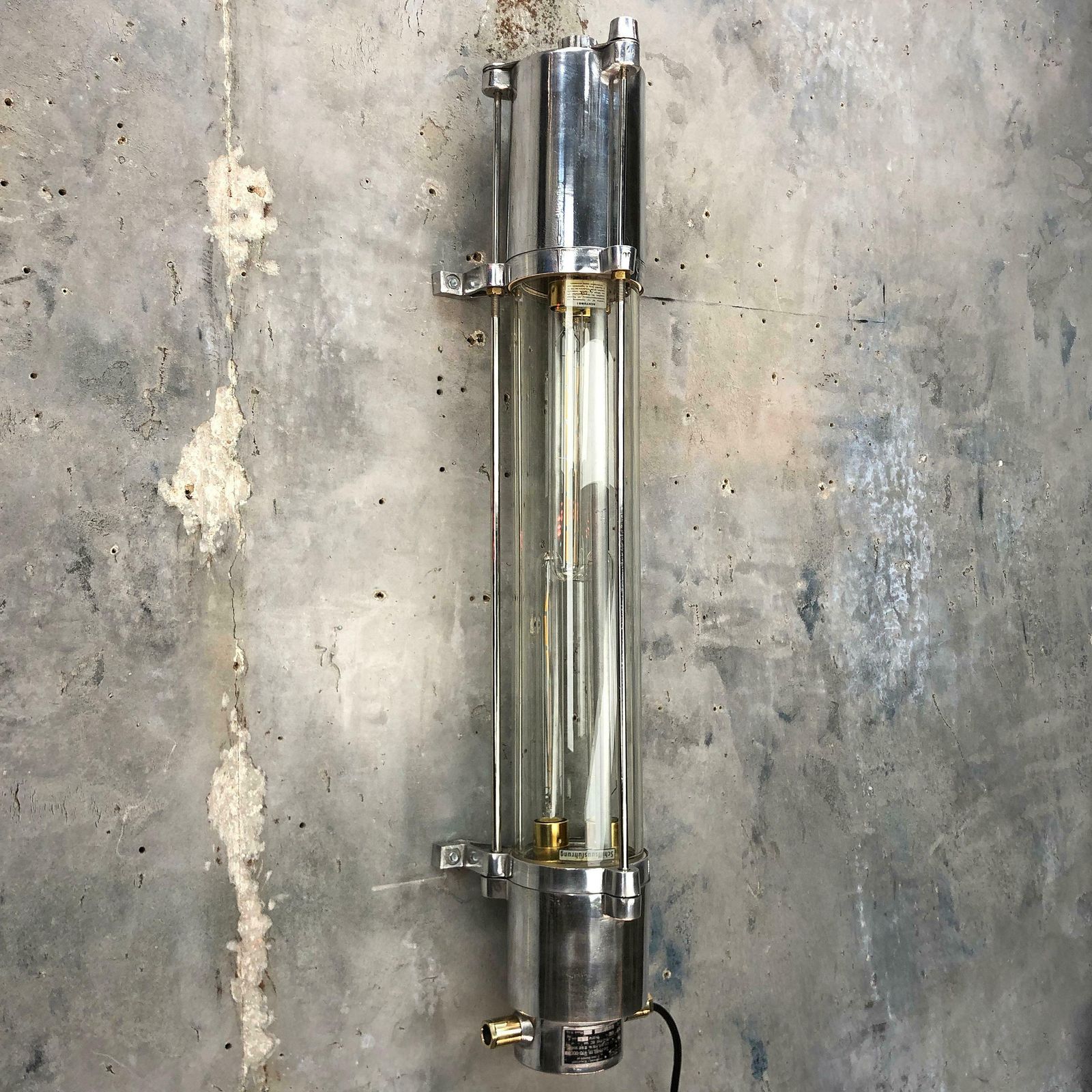 1970s German Cast Aluminium And Glass Edison Led Tube Flameproof Wall Striplight