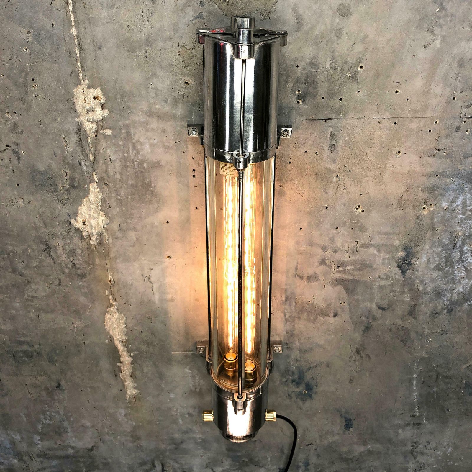 1970s German Cast Aluminium And Glass Edison Led Tube Flameproof Wall Striplight photo Lighting