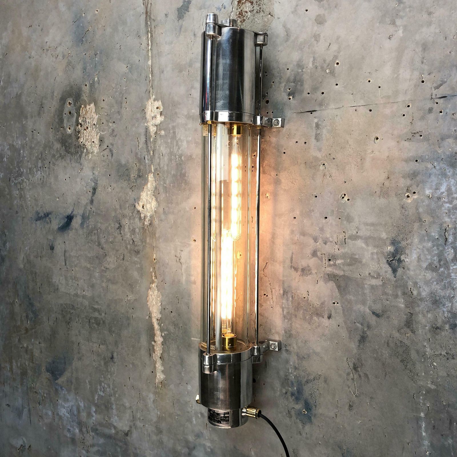 1970s German Cast Aluminium And Glass Edison Led Tube Flameproof Wall Striplight photo vinterior