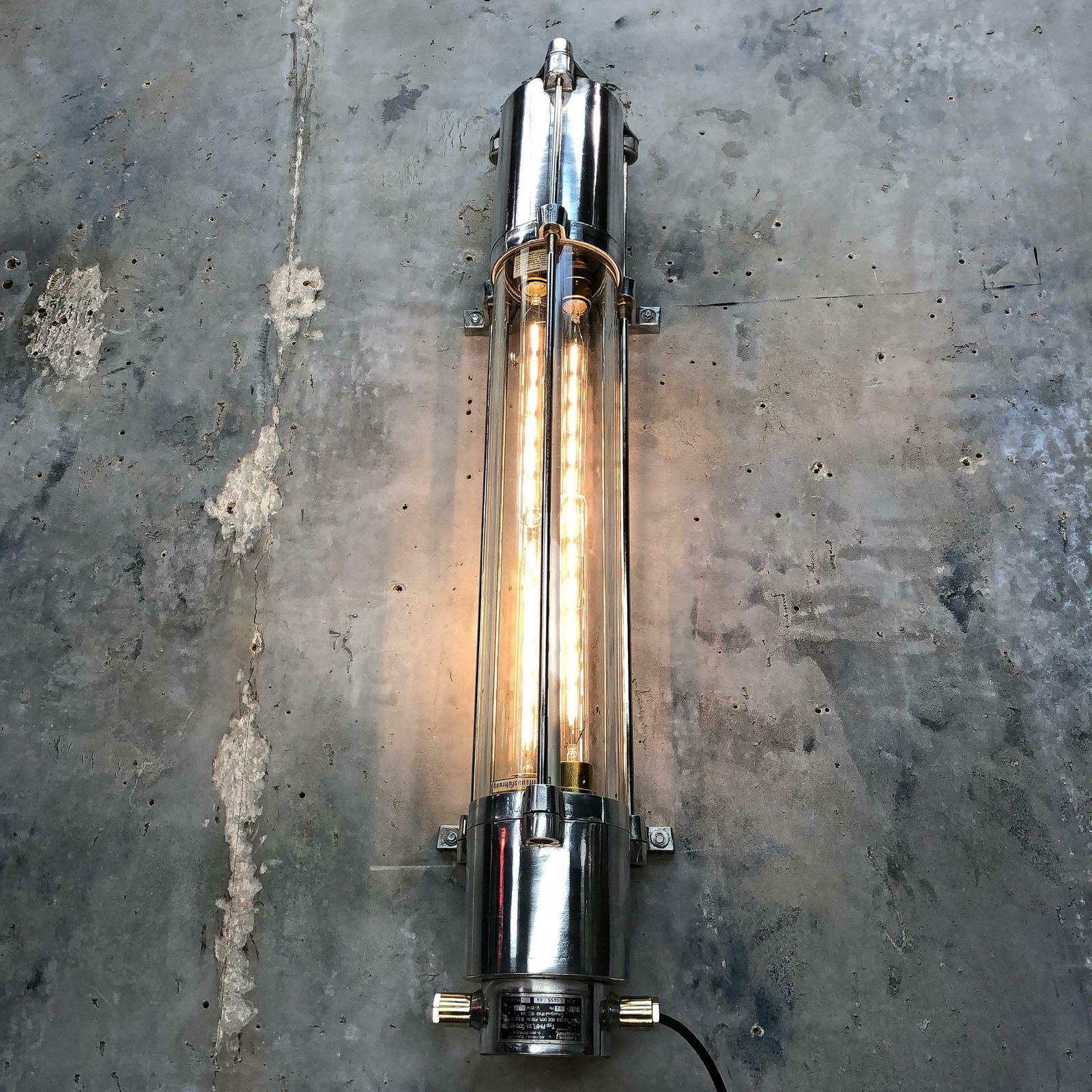 photo furniture 1970s German Cast Aluminium And Glass Edison Led Tube Flameproof Wall Striplight
