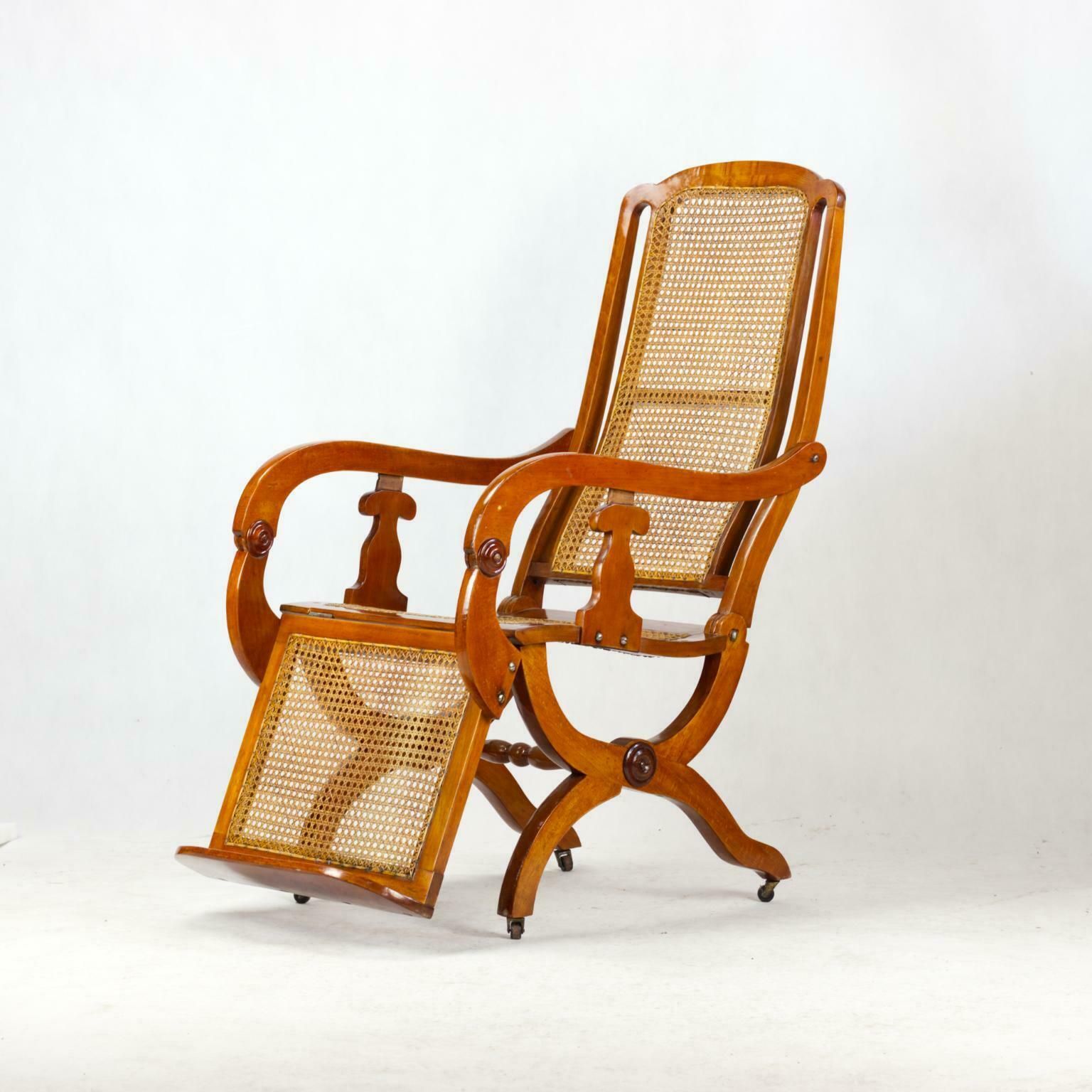 19th Century Biedermeier Reclining Cane Chair photo for sale