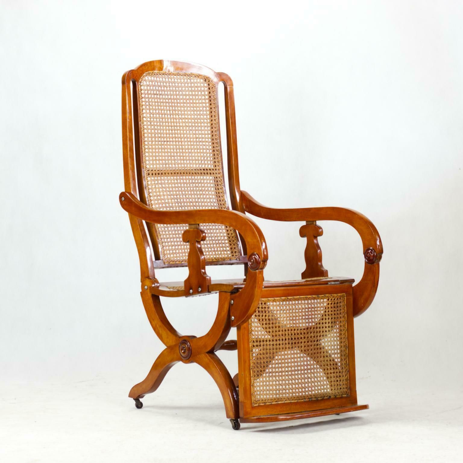 Furniture 19th Century Biedermeier Reclining Cane Chair photo