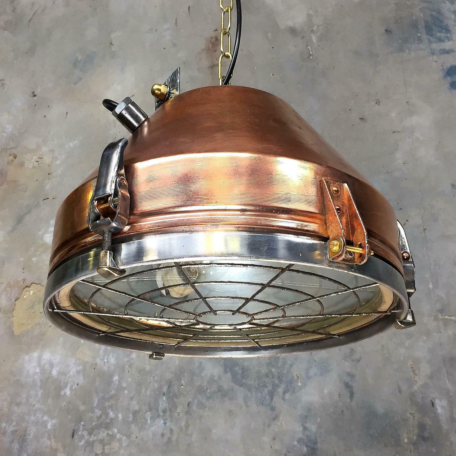 20th Century Industrial Veb Copper & Aluminium Pendant & Bronze Fittings photo 475.0