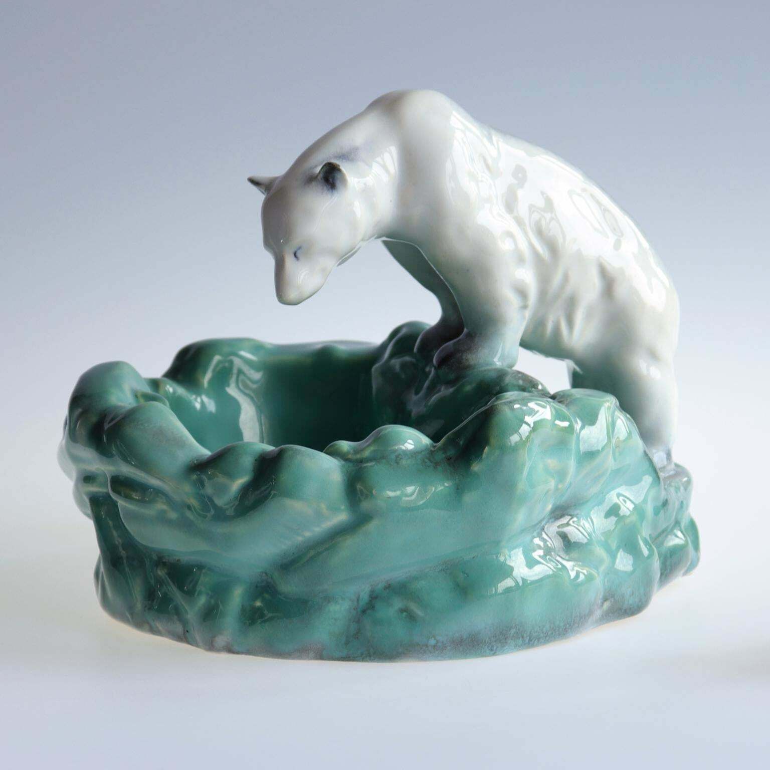 Pottery Polar Bear Bowl Or Ashtray From Ditmar Urbach Czechoslovakia, 1930s photo furniture