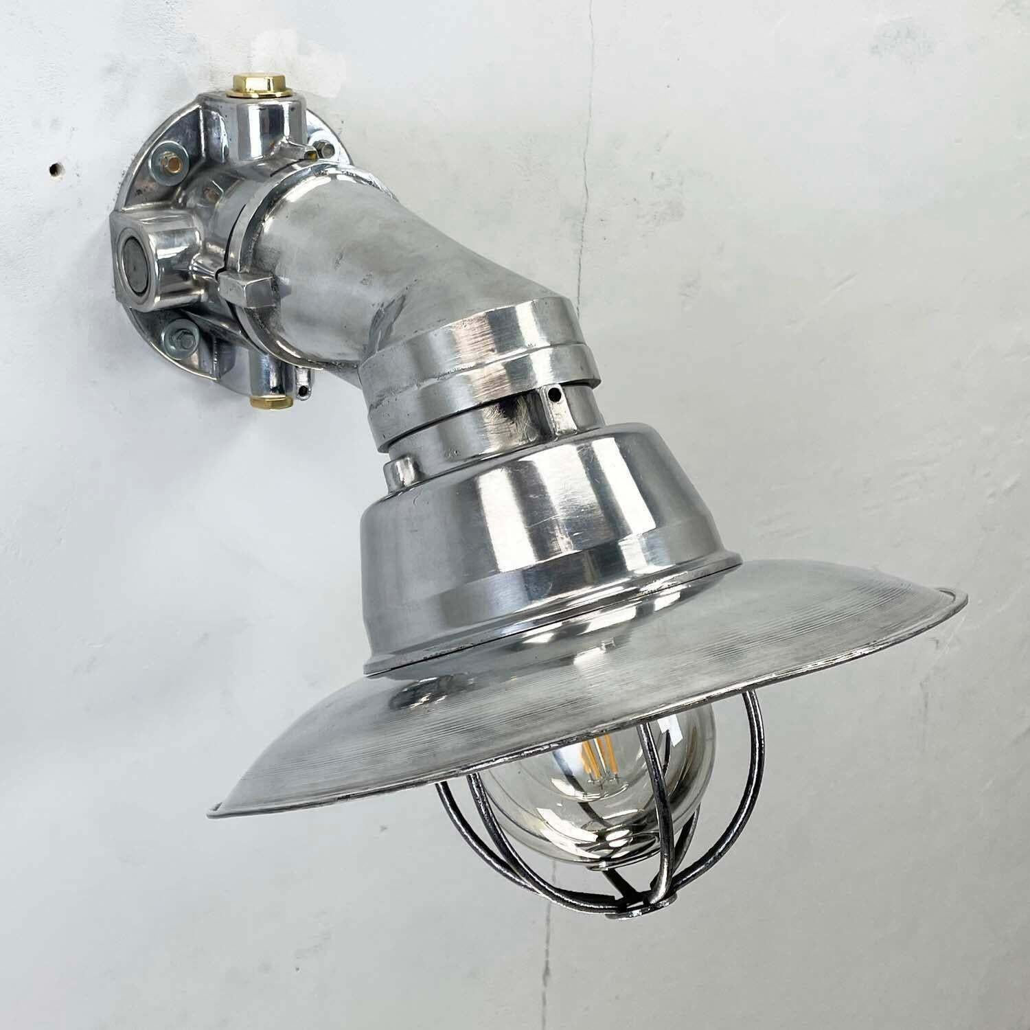 1980''S Italian Cast Aluminium Flameproof Cantilever Wall Sconce With Cage & Shade photo for sale