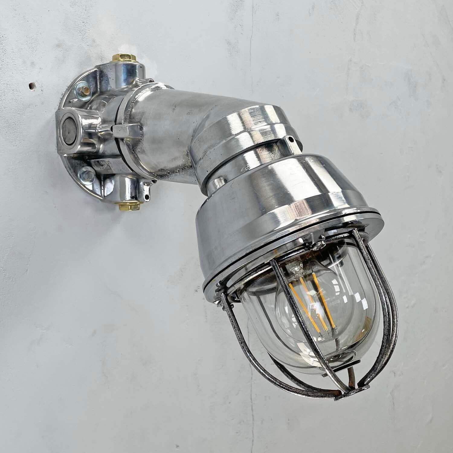 1980''S Italian Cast Aluminium Flameproof Cantilever Wall Sconce With Cage & Glass photo Lighting
