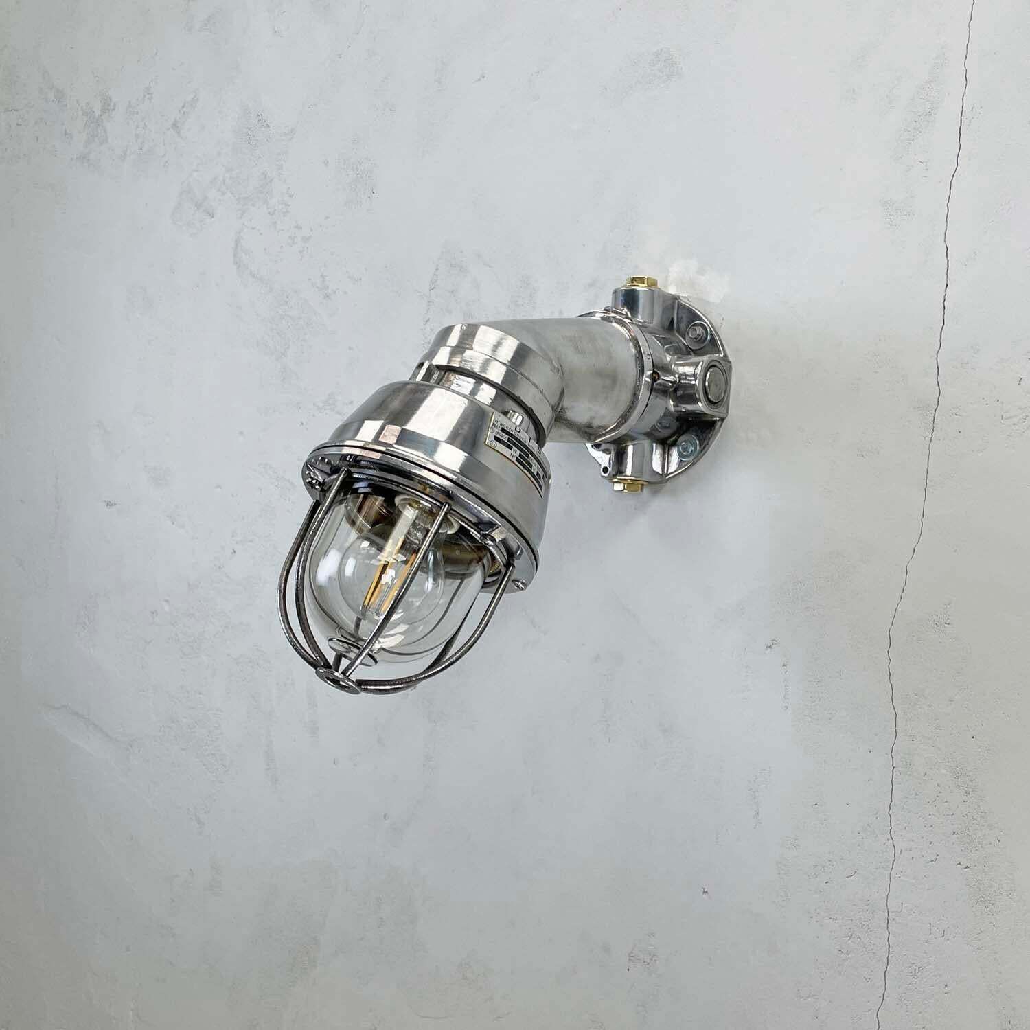 photo furniture 1980''S Italian Cast Aluminium Flameproof Cantilever Wall Sconce With Cage & Glass