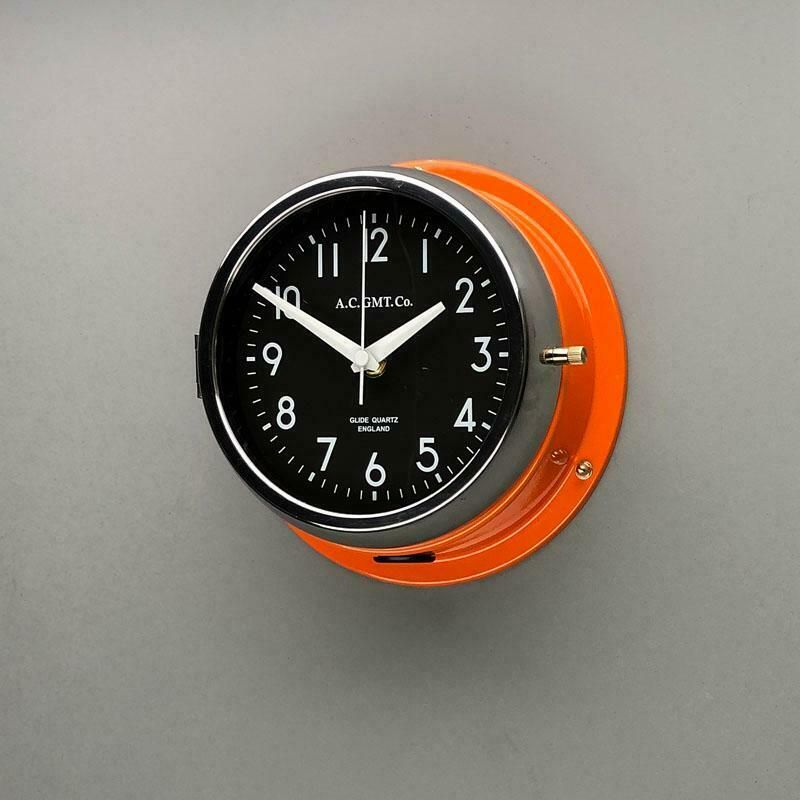 1970s British Orange & Chrome Ac Gmt Co. Industrial Wall Clock Black Dial photo Home Decor