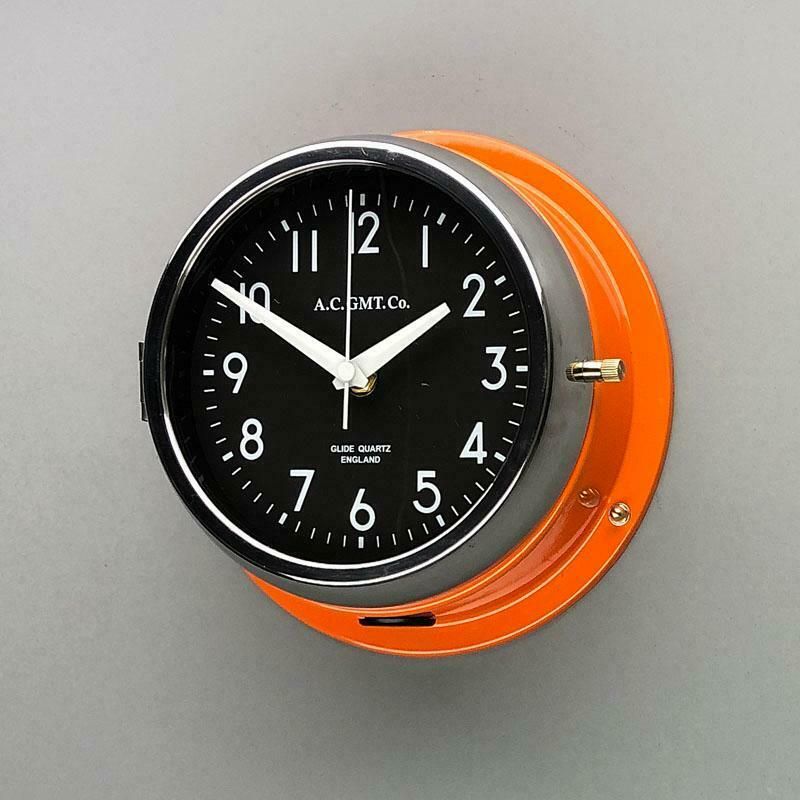 1970s British Orange & Chrome Ac Gmt Co. Industrial Wall Clock Black Dial photo buy