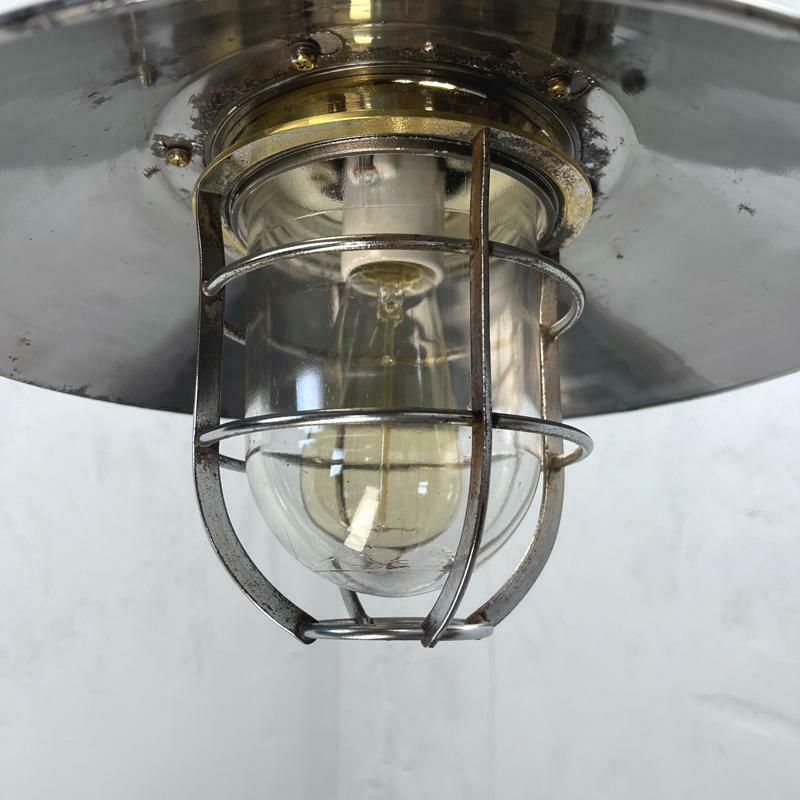 350.0 1980''S Japanese Cast Steel Explosion Proof Pendant, Cage & Glass Shade, Large photo