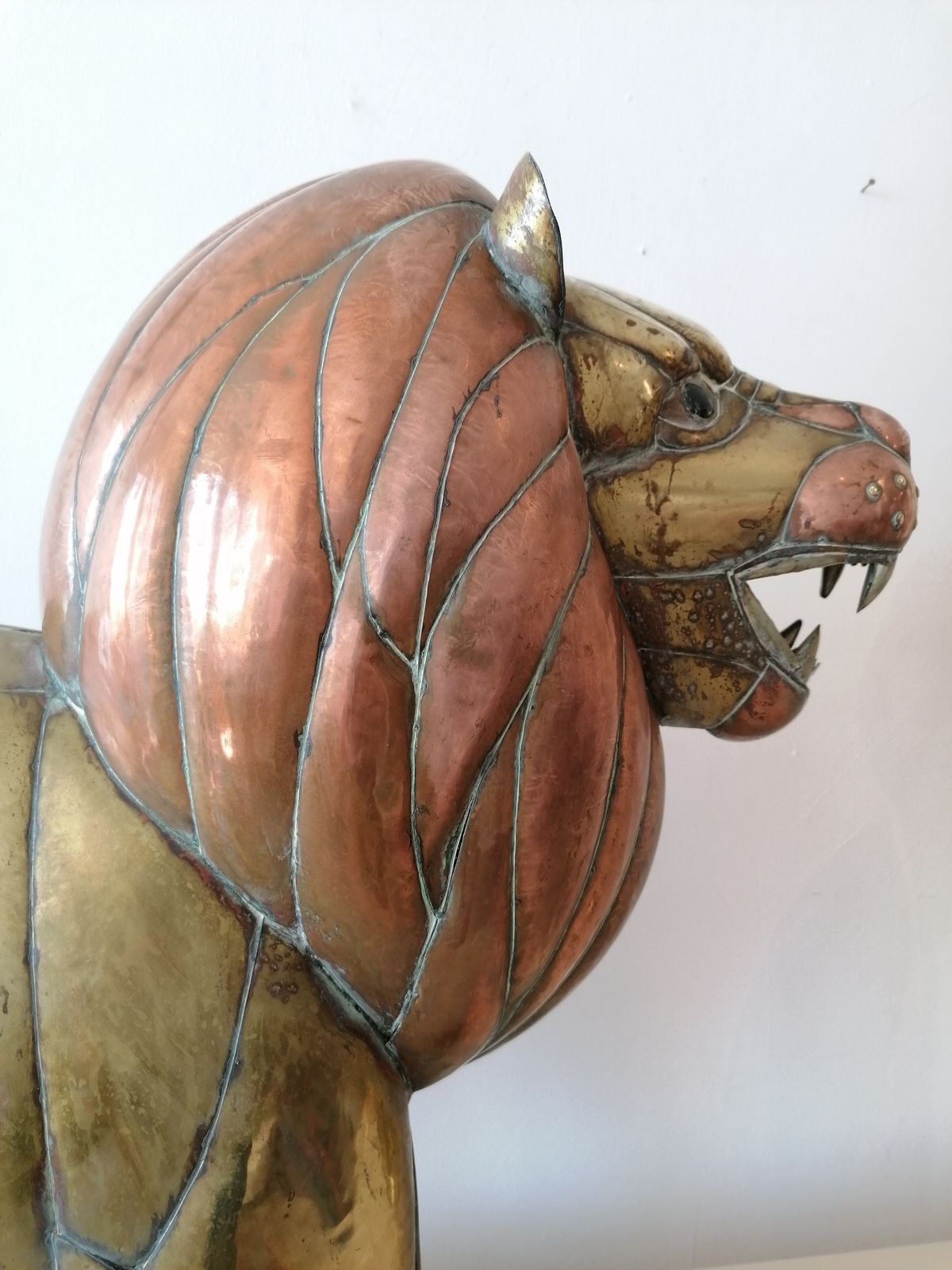 Art Rare Midcentury Large Brass & Copper Lion Sculpture By Sergio Bustamante, Mexico photo