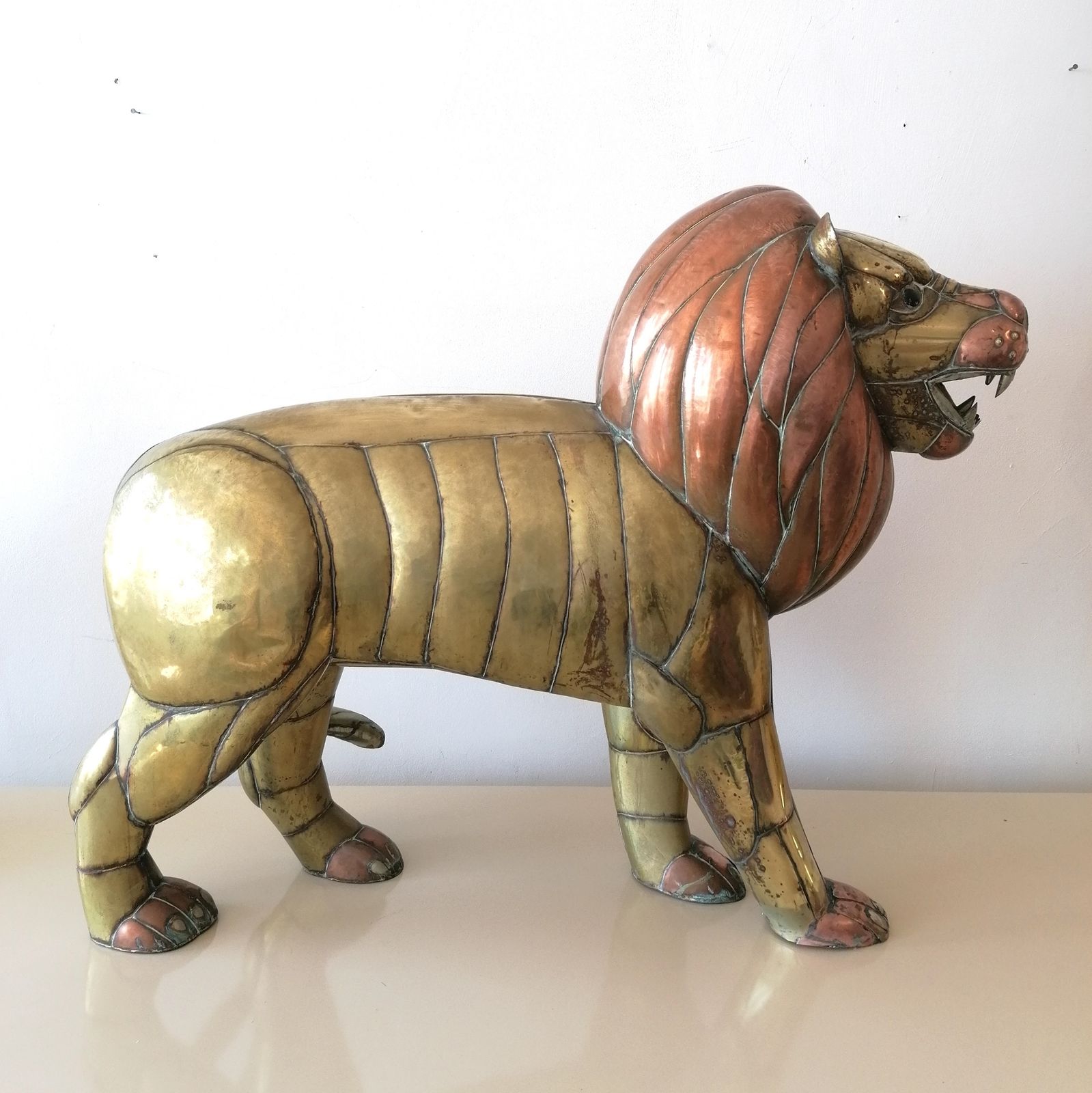 5500.0 Rare Midcentury Large Brass & Copper Lion Sculpture By Sergio Bustamante, Mexico photo