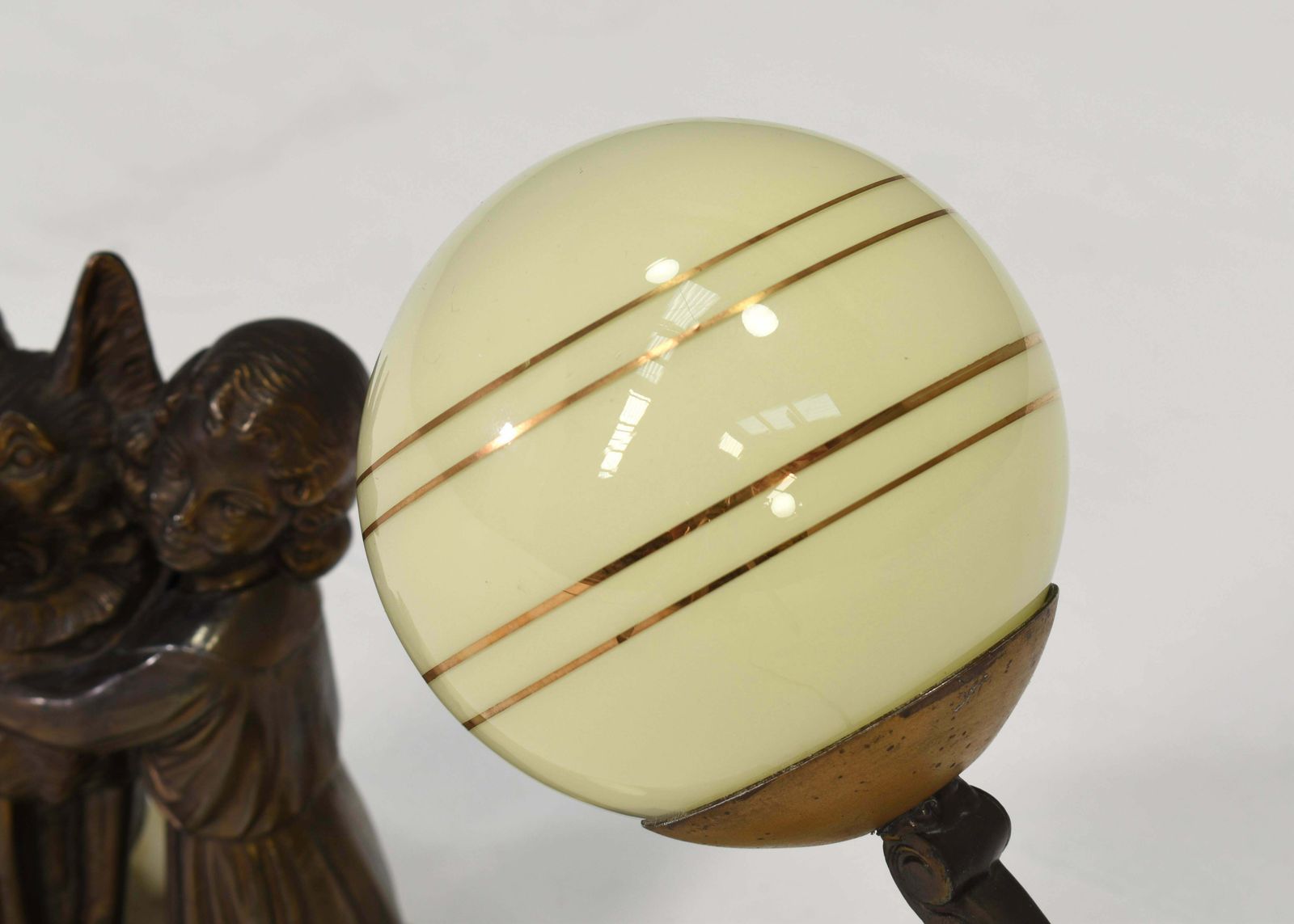 photo furniture French Art Deco Desk Table Lamp Girl And German Shepherd Sculpture, Circa 1930