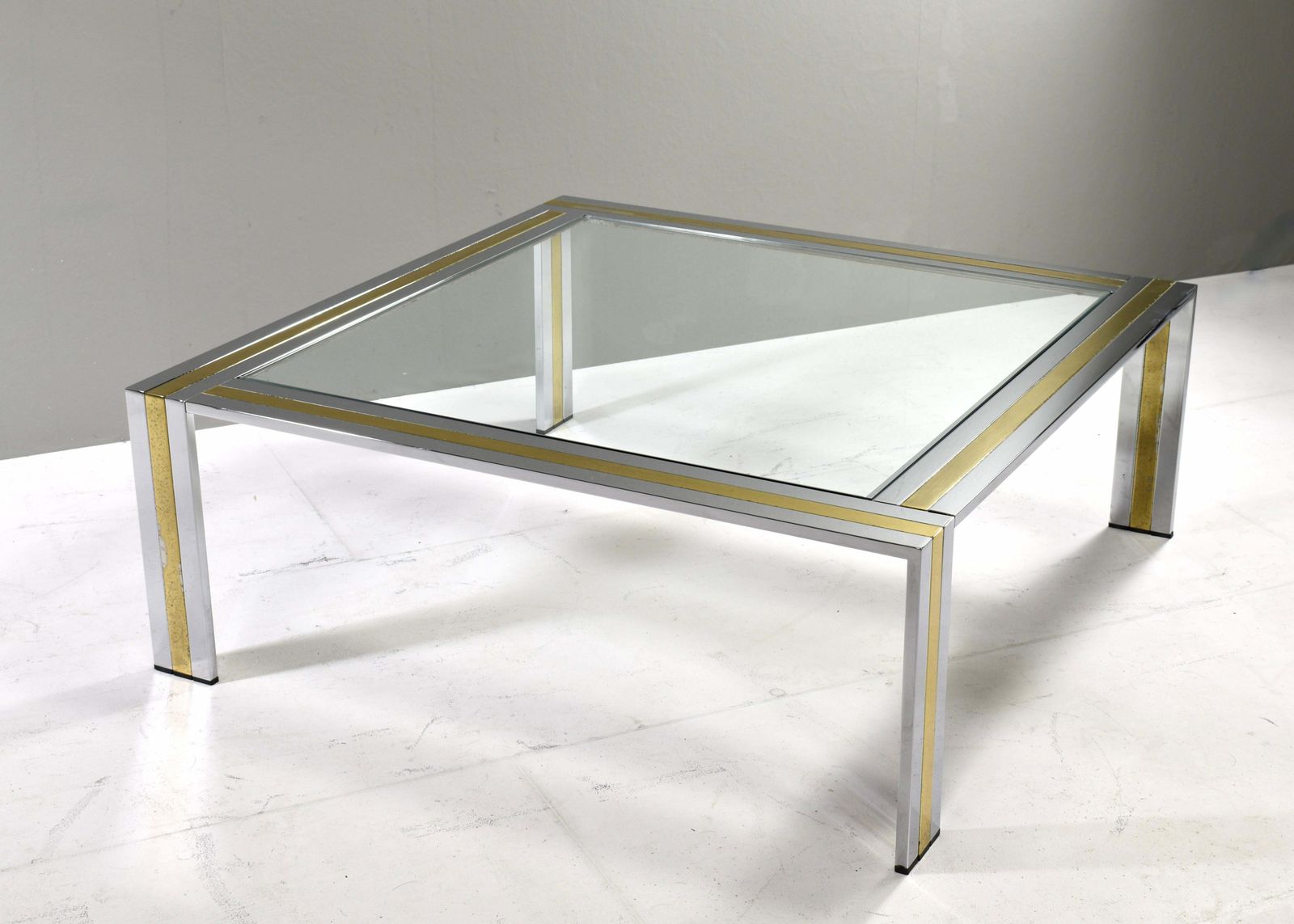 Renato Zevi Square Coffee Table In Brass Chrome And Glass   Italy, Circa 1970 photo Furniture