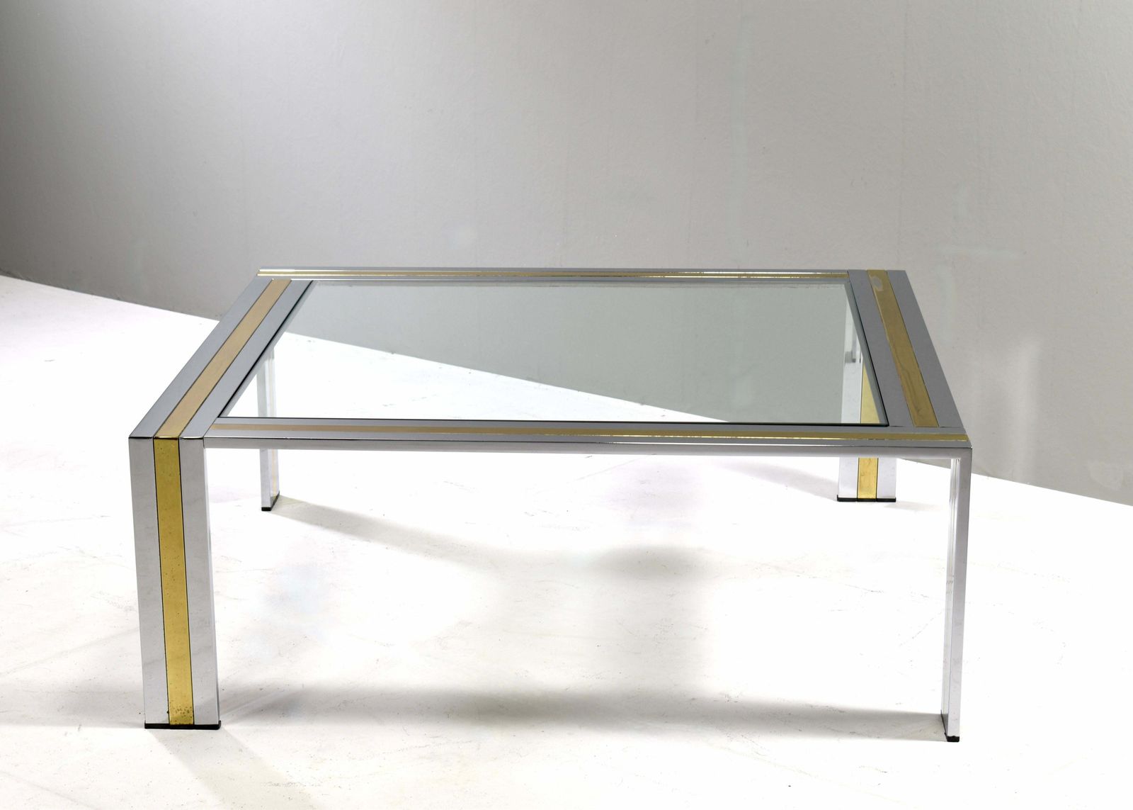 Renato Zevi Square Coffee Table In Brass Chrome And Glass   Italy, Circa 1970 photo 3236.0
