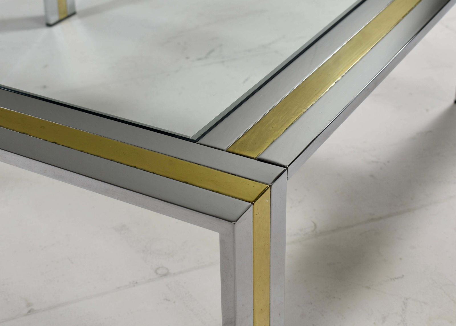 Renato Zevi Square Coffee Table In Brass Chrome And Glass   Italy, Circa 1970 photo vintage