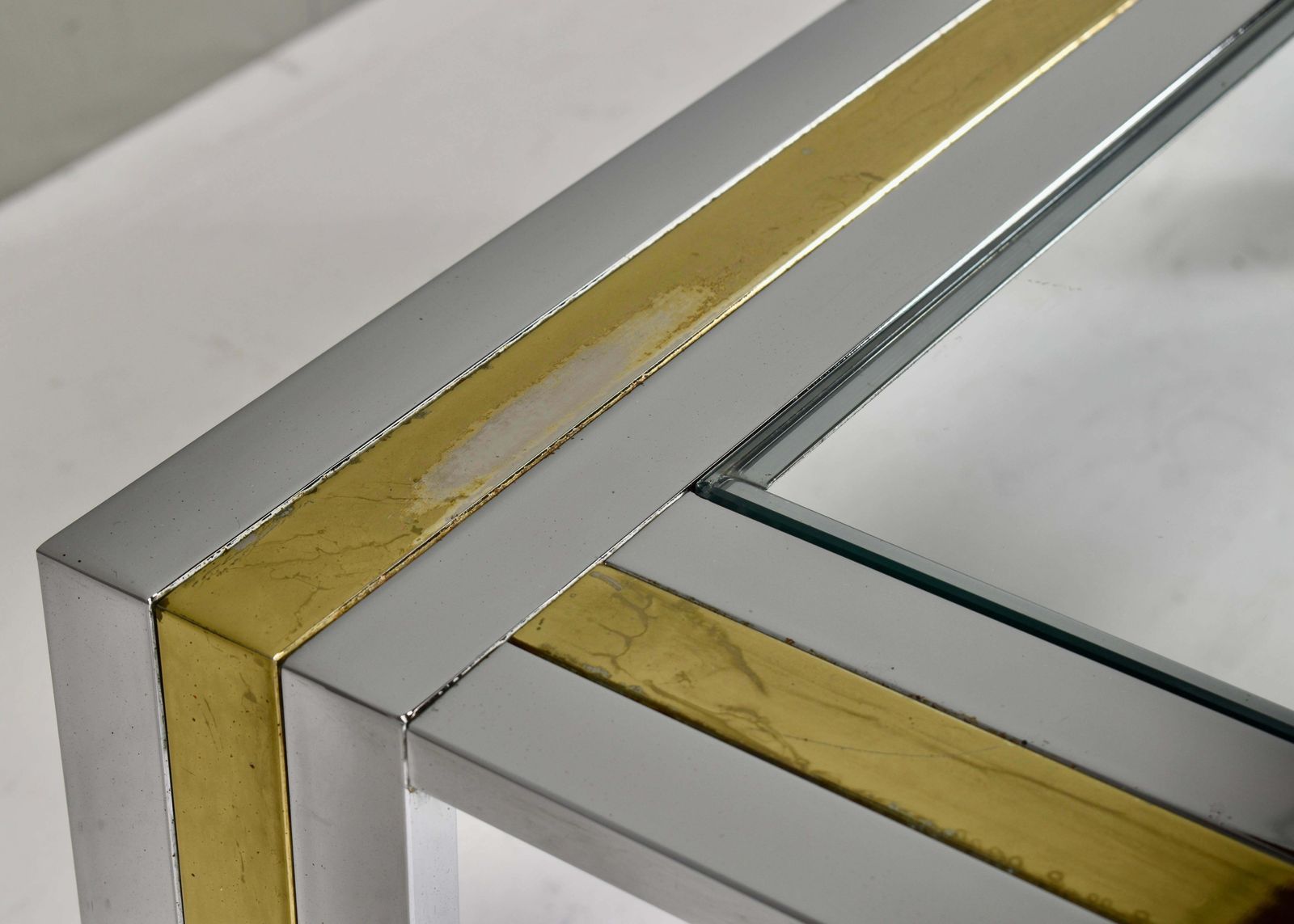 3236.0 Renato Zevi Square Coffee Table In Brass Chrome And Glass   Italy, Circa 1970 photo