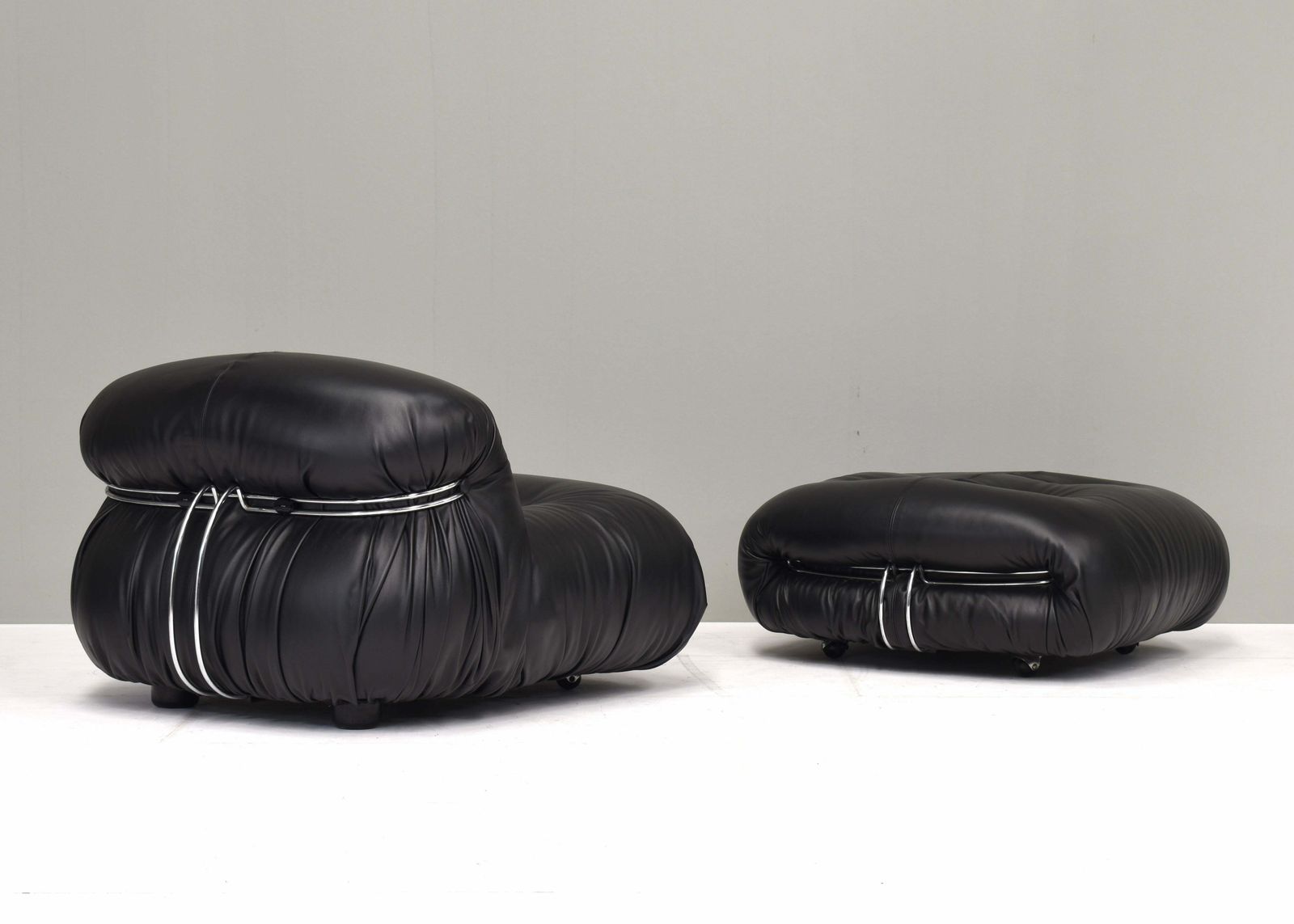 Soriana Chair And Ottoman By Tobia Scarpa For Cassina Black Leather, Italy, 1969 photo Furniture