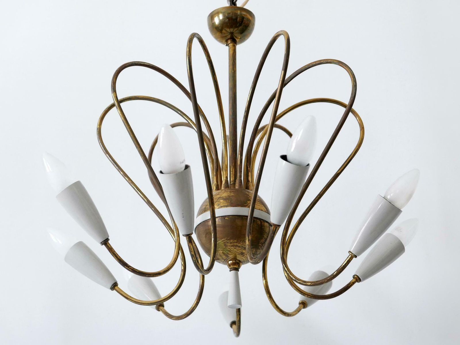 Rare Mid Century Modern Nine Flamed Sputnik Chandelier Or Pendant Lamp 1950s photo buy