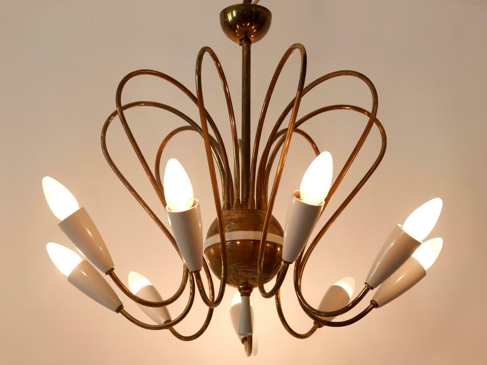 Rare Mid Century Modern Nine Flamed Sputnik Chandelier Or Pendant Lamp 1950s photo vintage