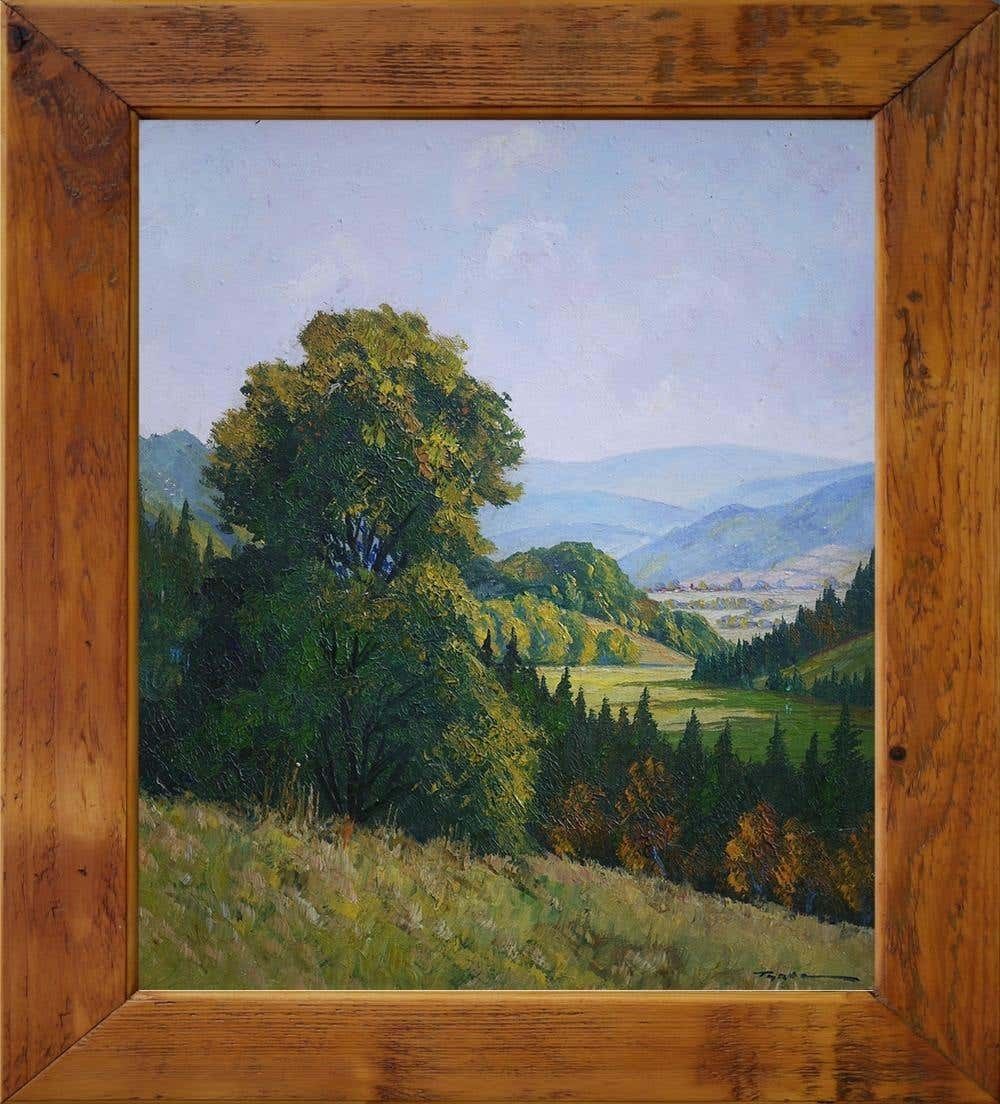 Hilly Landscape Nature Painting Italian Oil On Canvas 1930 photo furniture