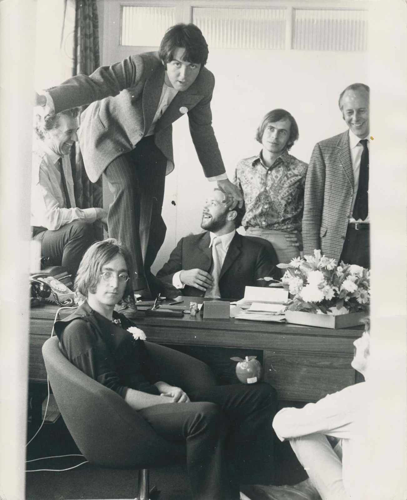 The Beatles, Office, Black And White Photograph, 10" X 8". Circa 1970