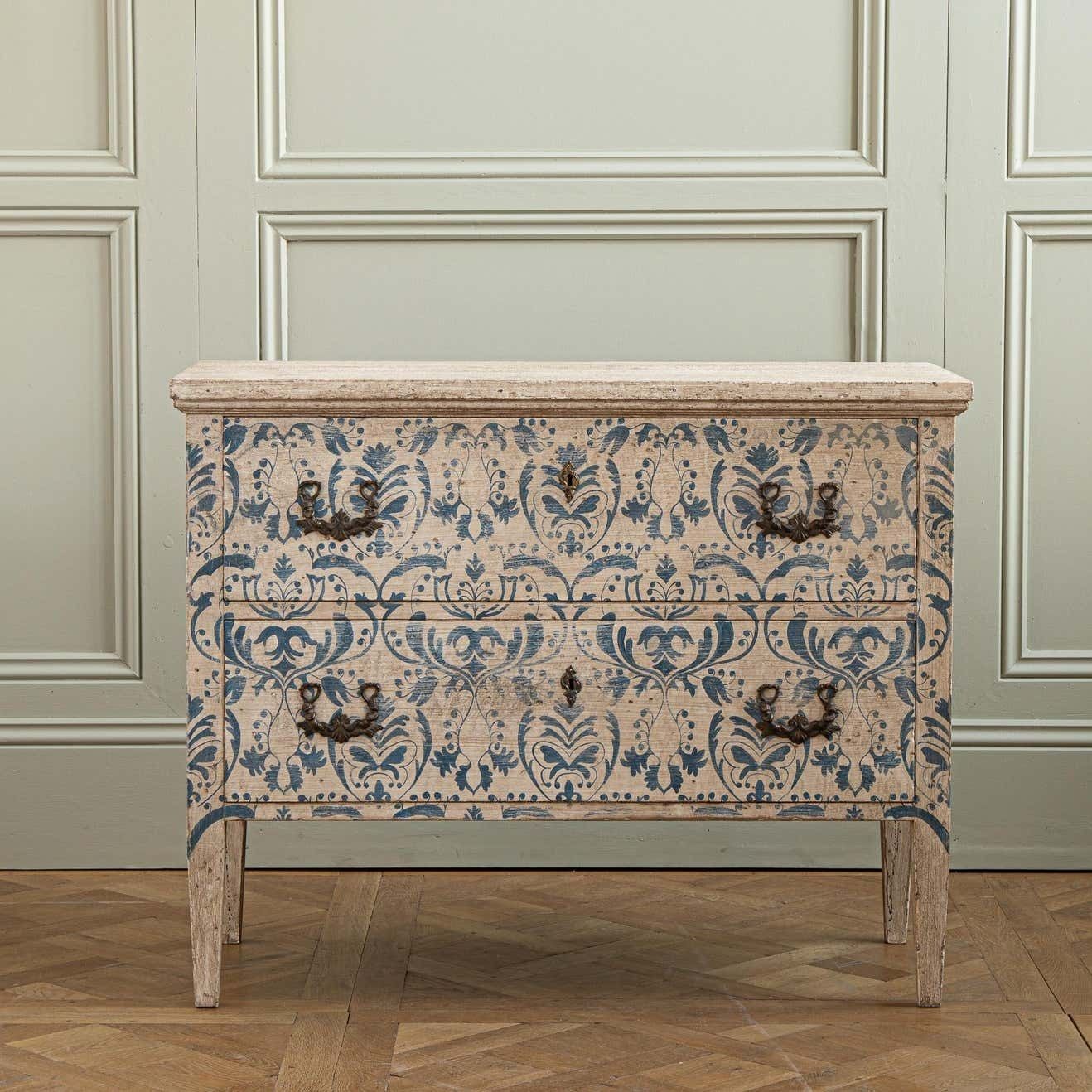 Blue & White Florentine Style Hand Painted Italian Chest Of Drawers/Commode photo for sale