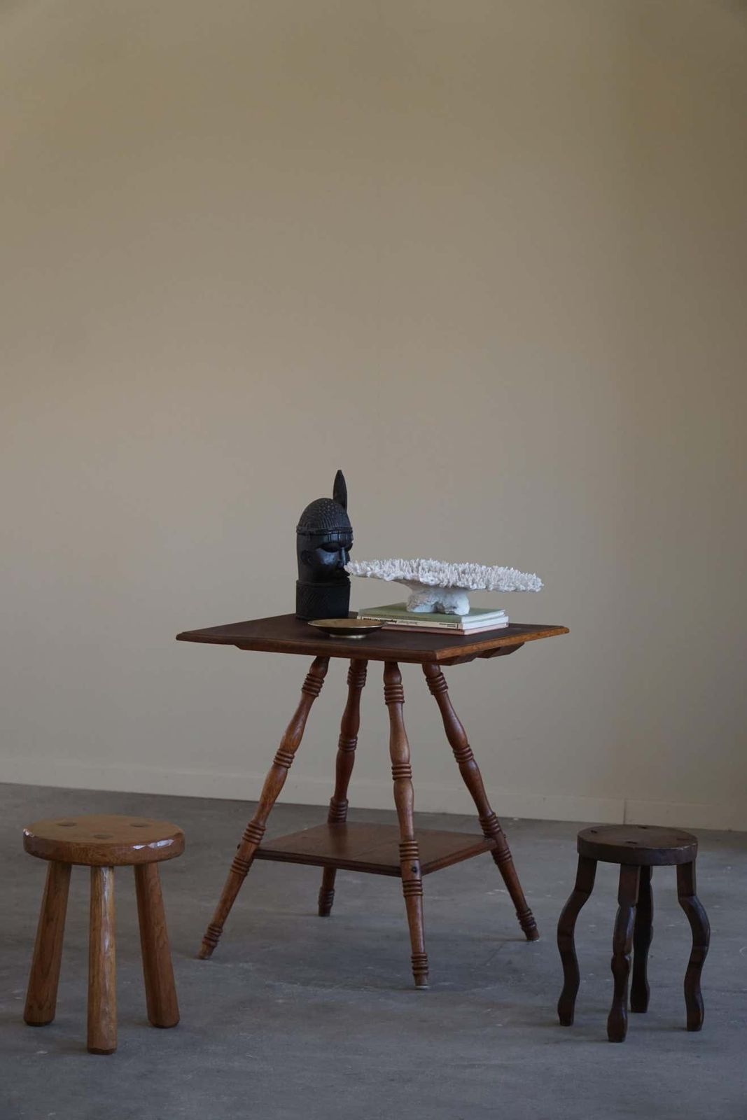 Furniture Square Side Table In Solid Oak, Mid Century Modern, 1960s photo